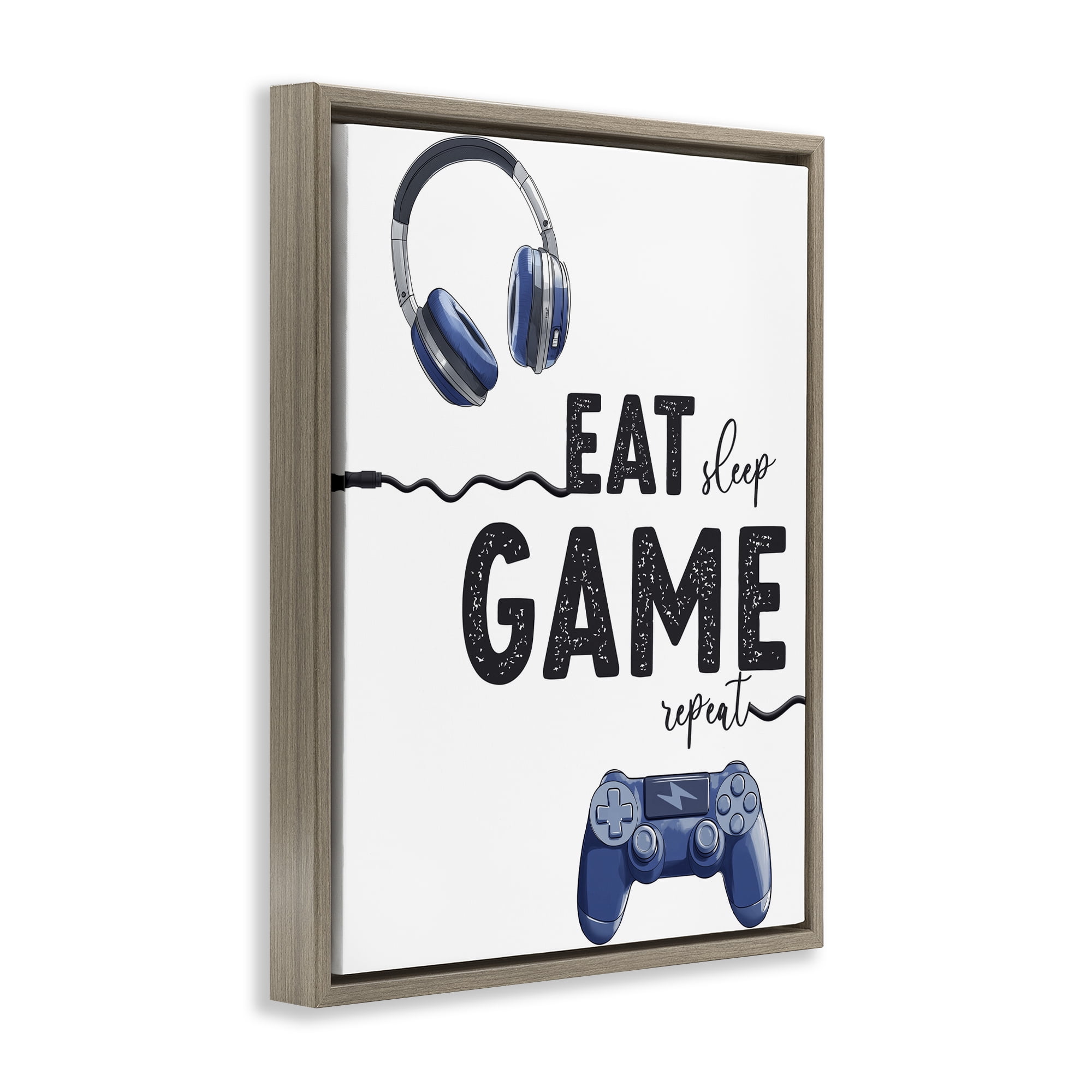 Eat Sleep Game Lifestyle Brown Framed Floater Canvas Wall Art, design by Christine Simpson Art