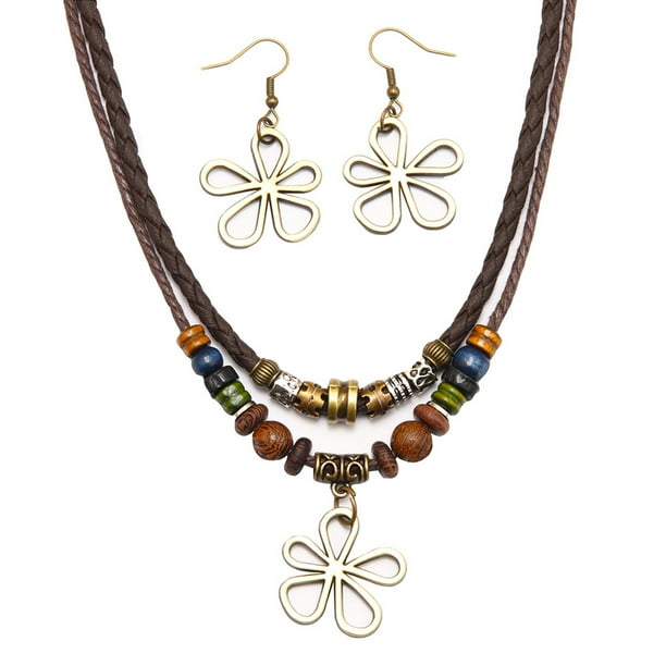 Guardurnaity Madera multicapa con huecos y materiales versátiles, elaborados a mano, un regalo distintivo perfecto para niños y Ropa, zapatos y accesorios Miscelánea amarillo Collar + Pendientes