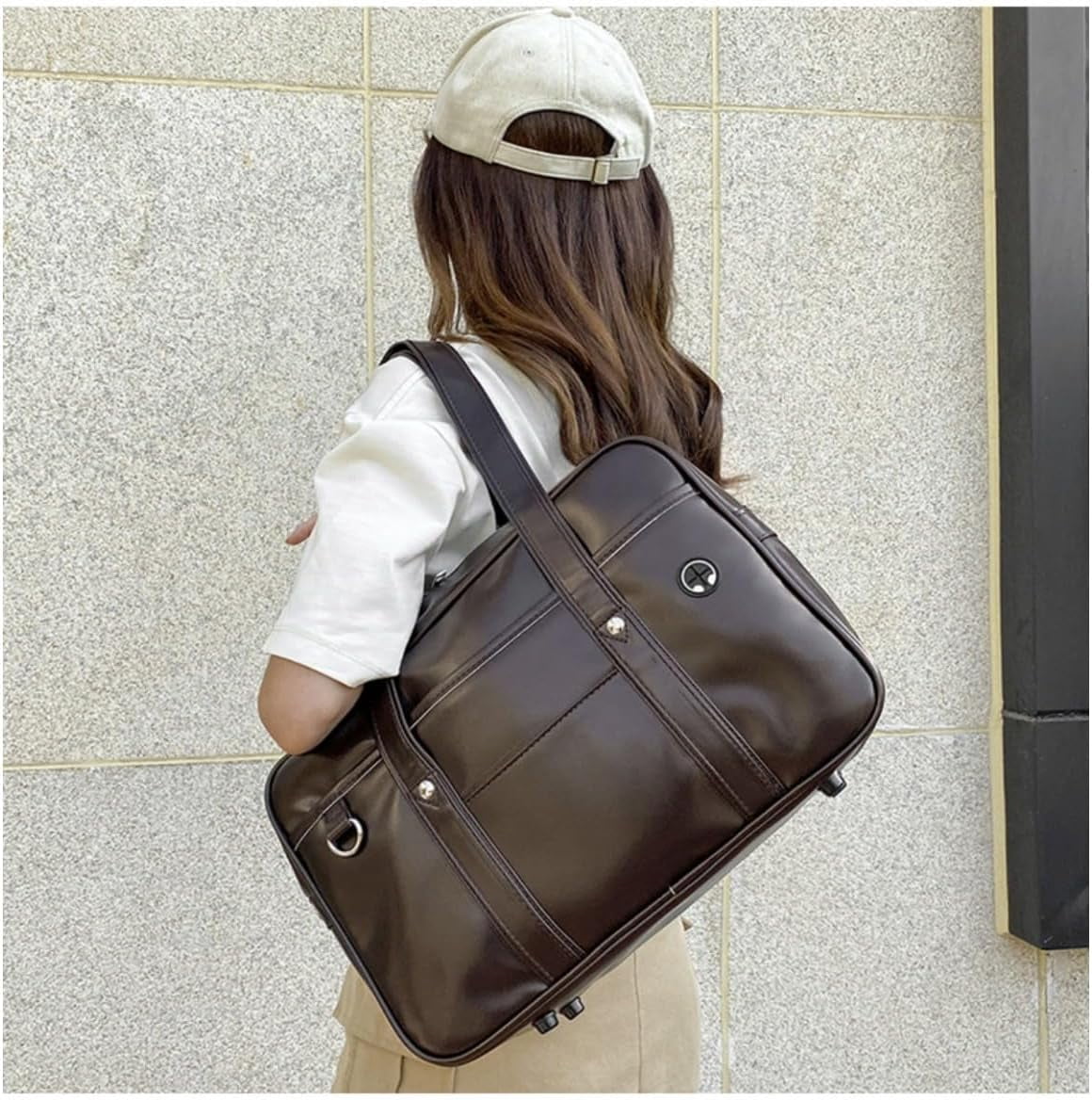 SPEKSEE Japanese JK Uniform Handbag Academic Handbag with Headphone Cable Hole Portable Leather Laptop Tote Messenger Bag