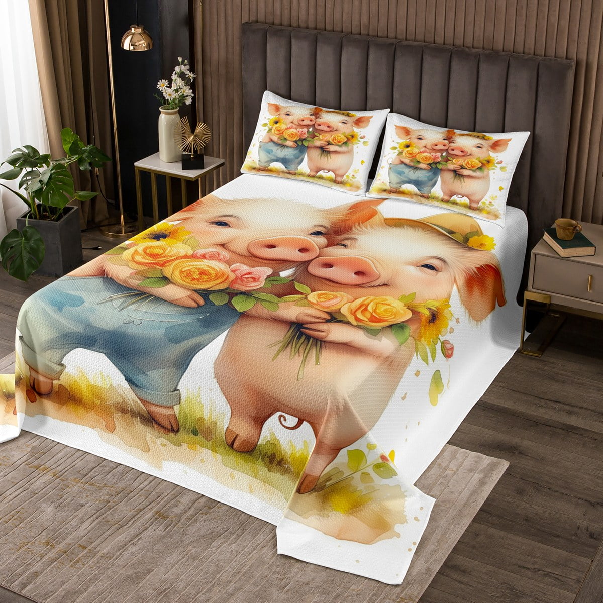 YST Cartoon Pig Twin Quilt Set Toddler Baby Cute Piggy Coverlet