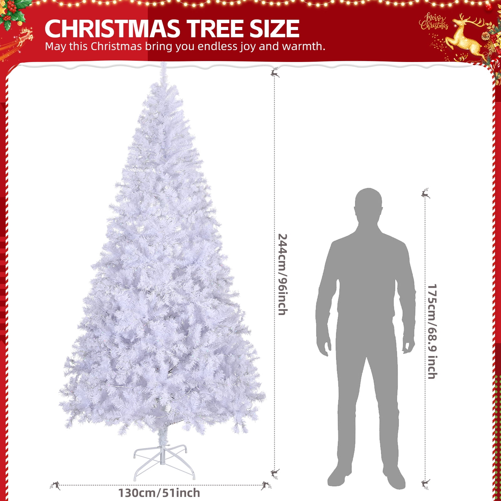 Astoutdoor 8 ft Pre-lit Artificial Christmas Tree with 500 RGB Lights, 1500 Branch Tips, White