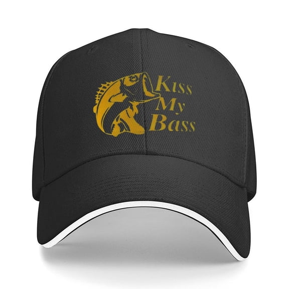 Kiss My Bass Fish Print Baseball Cap Adjustable Strap for Running Workouts and Outdoor Activities All Seasons,Made In USA,Adult One Size Fits All