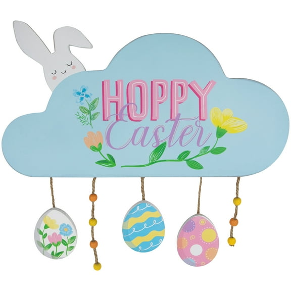 Northlight Hoppy Easter Wooden Wall Sign with Bunny and Eggs - 15.75"