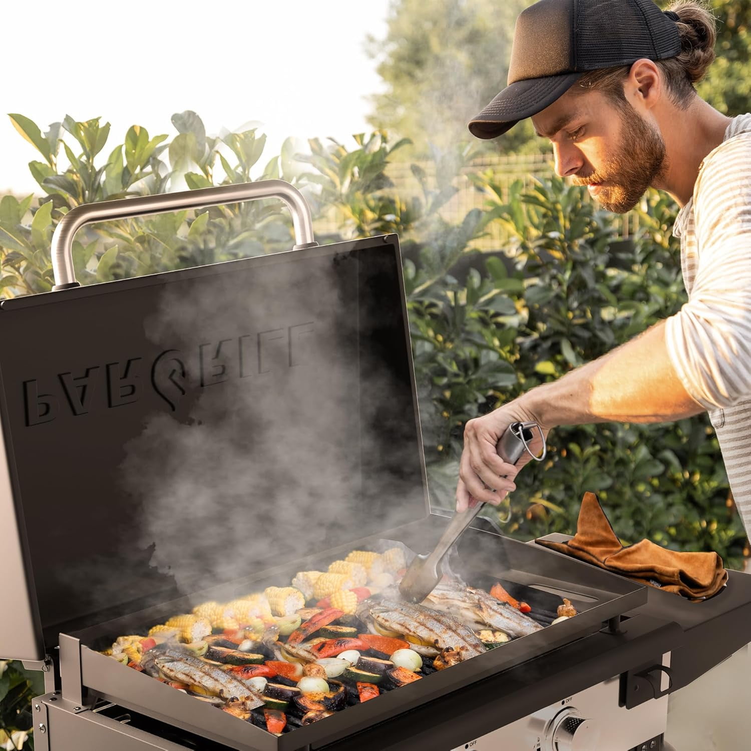 ‎PARGRILL 28" Flat Top Gas Grill Griddle, 3 Independent Burners Propane Heavy Duty Grill Station with Side Shelves for Backyard Outdoor BBQ