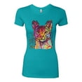 thumbnail image 2 of Wild Bobby Dean Russo Colorful Cat Abyssinian Cat Lover Women Slim Fit Junior Tee, Tahiti Blue, XX-Large, 2 of 5