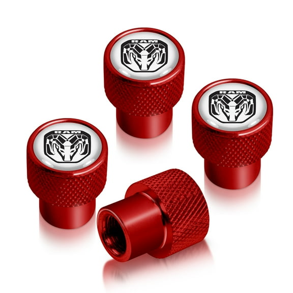 iPick Image for RAM 2019 up Logo in White on Red Aluminum Tire Valve Stem Caps, Official Licensed
