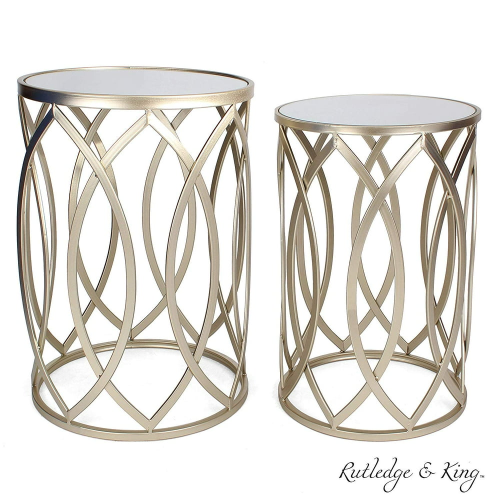 Round End Table Set Gold End Tables with Mirrored Tops Nesting
