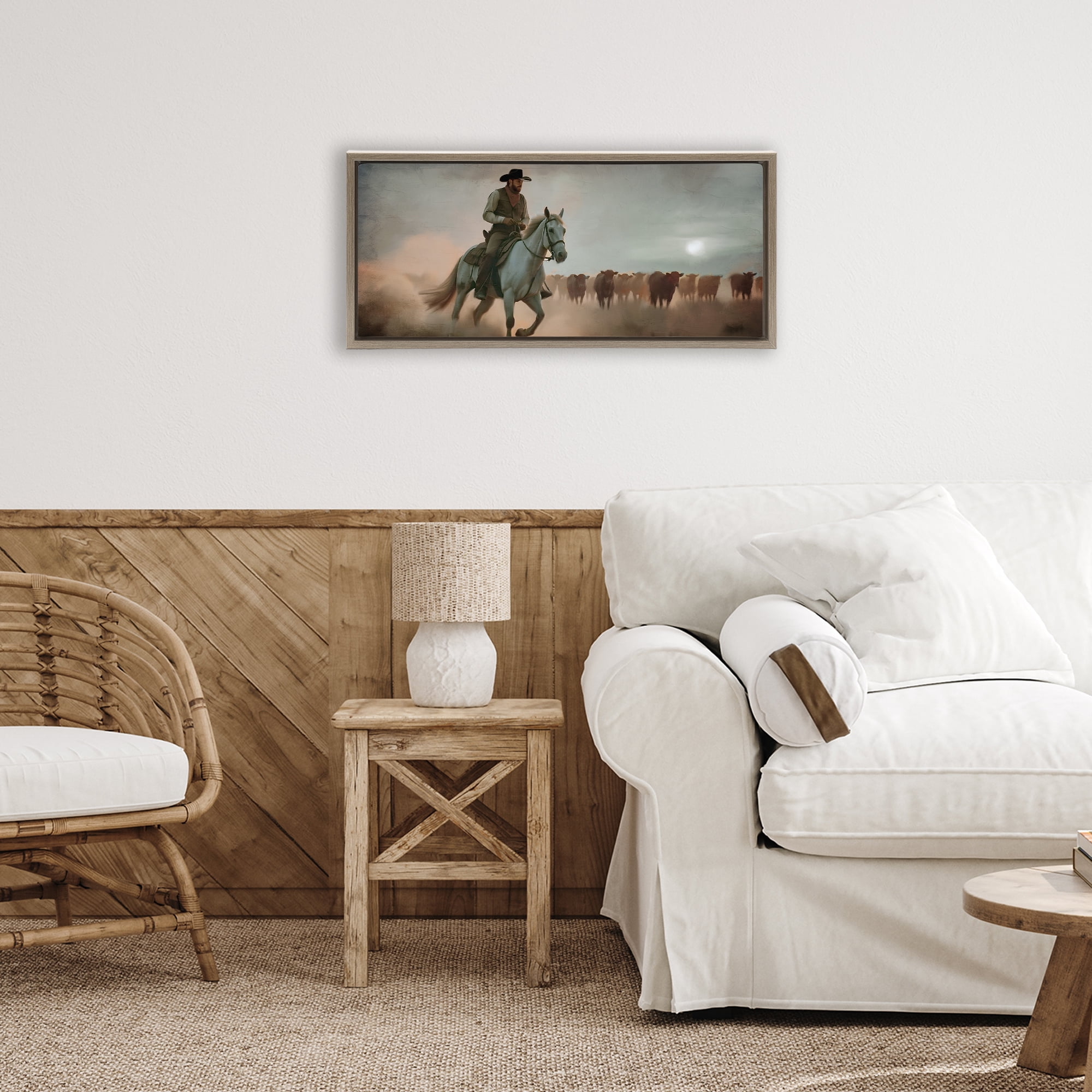 Stupell Industries Home Bound Cowboy Brown Framed Floater Canvas Wall Art, design by Kim Allen