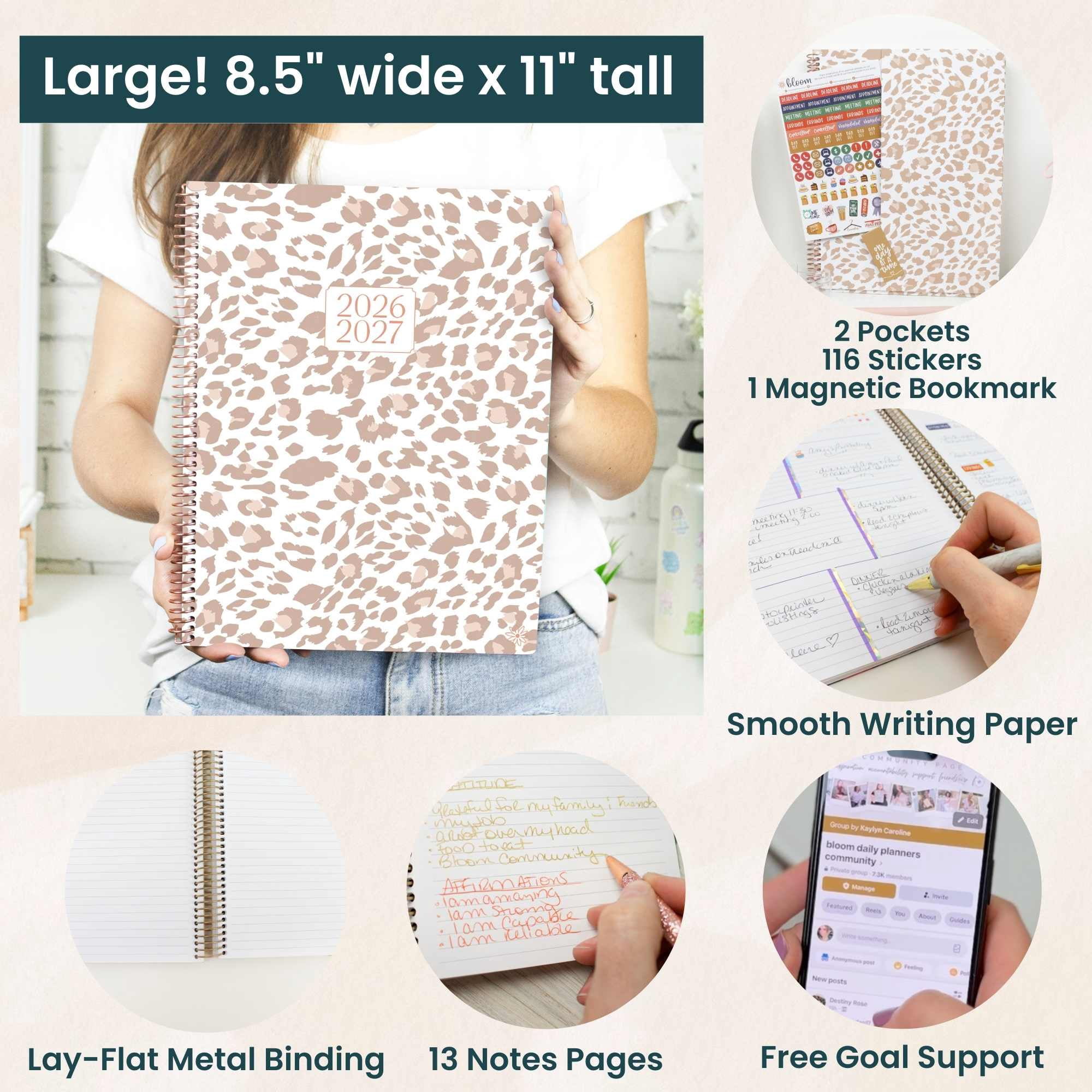 bloom daily planners 2026-2027 Academic Planner, 13 Month Monthly & Weekly, 8.5" x 11" Soft Cover, Stickers Included, Tan Leopard