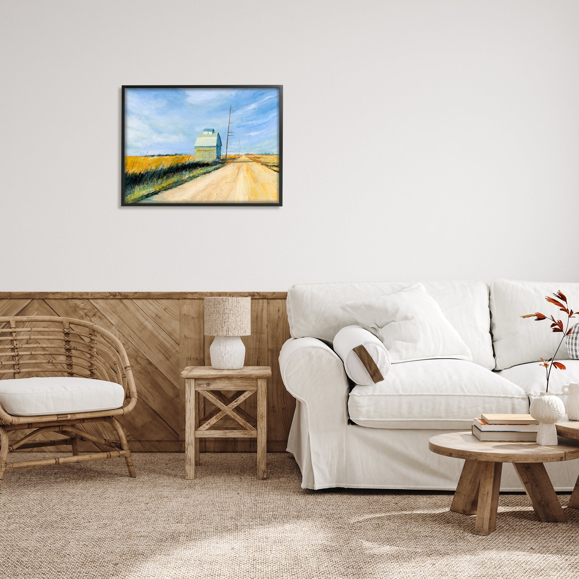 Stupell Indtries Wheat Field Building by Old Country Road Landscape,30 x 24,Design by Michael Paraskevas