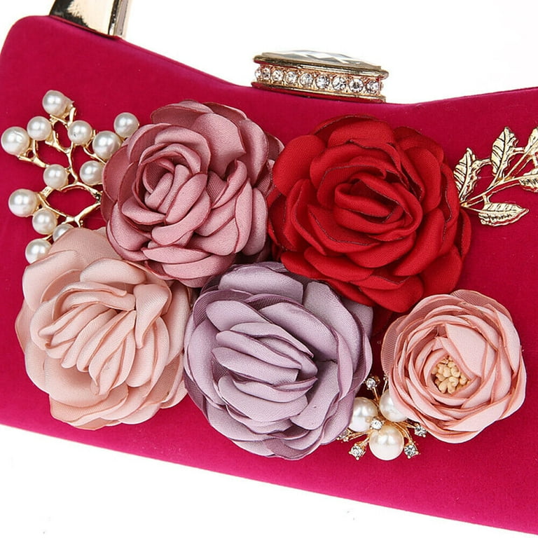 Women's Evening Bag with Carved Handle Metal Chain Fashion Floral