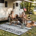 thumbnail image 4 of Moynesa Outdoor Rug Waterproof, 4'x6' Lightweight Plastic Straw Rug for Camping RV, Reversible Outside Carpet for Patio Deck Porch Balcony Picnic Tent, Black/Gray, 4 of 11