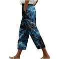 thumbnail image 2 of Women Capris Under $5! Cagogo Floral Capris Pants for Womens Straight Leg Summer Beach Boho Cropped Pant Casual Loose Printed Baggy Crop Trousers Lounge Palazzo Pants with Pockets, 2 of 5