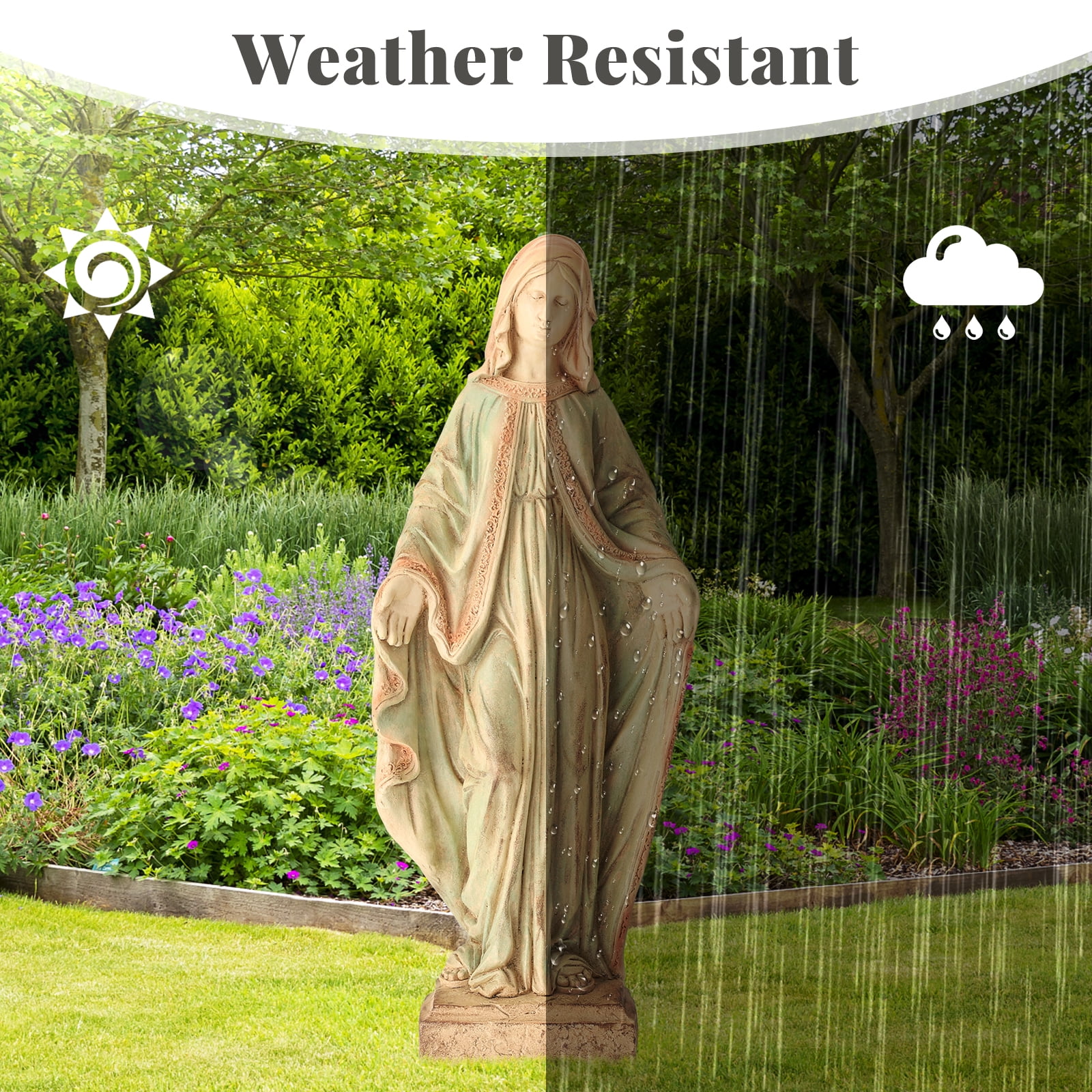 Sheltrix Virgin Mary Garden Statue Outdoor 31.5” – Large Praying Holy Madonna Resin Sculpture, Blessed Mother of God Catholic Saint Yard & Lawn Religious Decor