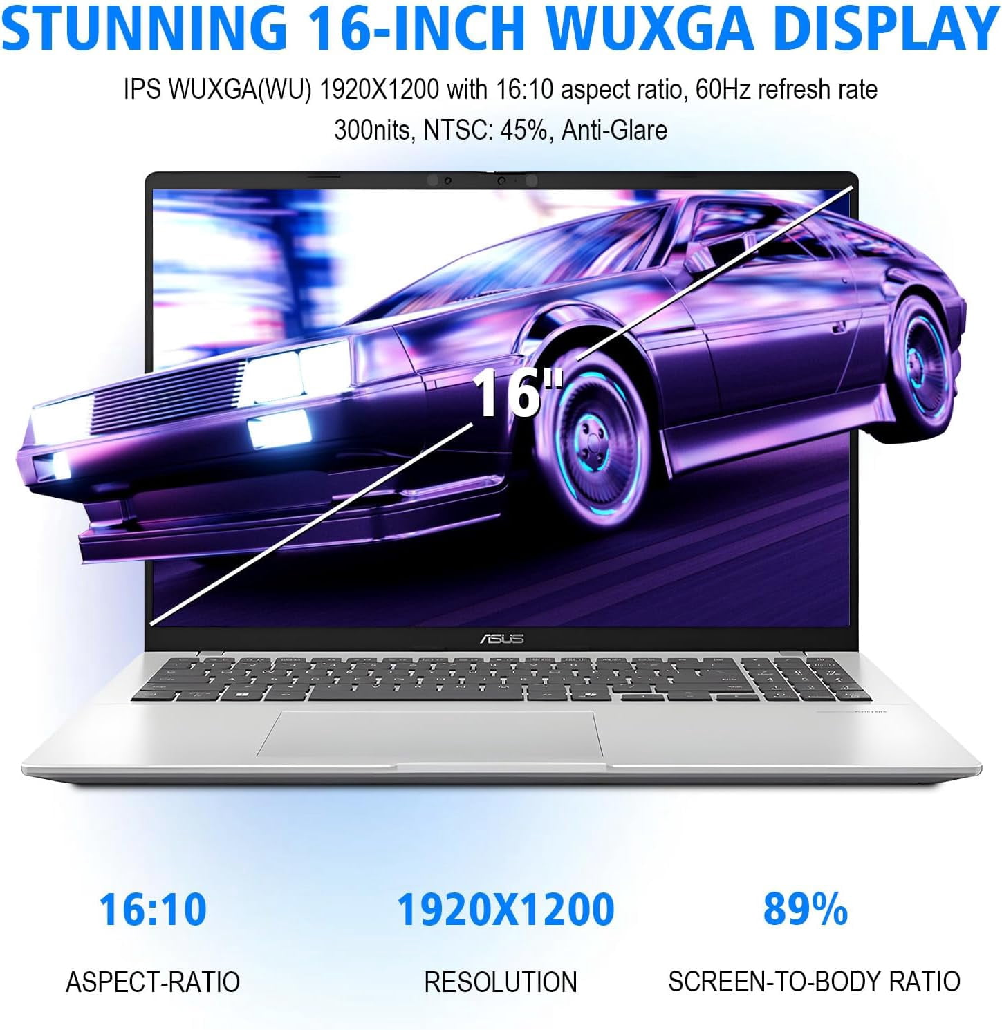 ASUS Vivobook 16 Laptop, 16" FHD+ WUXGA 60Hz Copilot+ PC, Qualcomm Snapdragon X(8-Core), 16GB LPDDR5 RAM, 1TB SSD, Wi-Fi 6E, Windows 11 Pro Notebook, USB HUB, Cool Silver