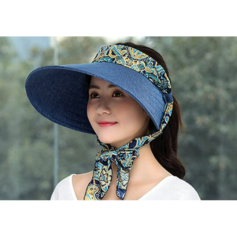 CoCopeaunts Visor Hat for Women Women Wide Brim Sun Hat Retro Ethnic Summer  Cap Foldable Beach Hat 2023 