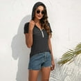 thumbnail image 3 of SXCXLSA Women Short Sleeve Hoodie Casual Solid Color Pocket TShirt Lightweight Zipper Detail Hooded Top Summer Sporty Relaxed Fit Blouse Breathable Comfortable Ladies Active, 3 of 8