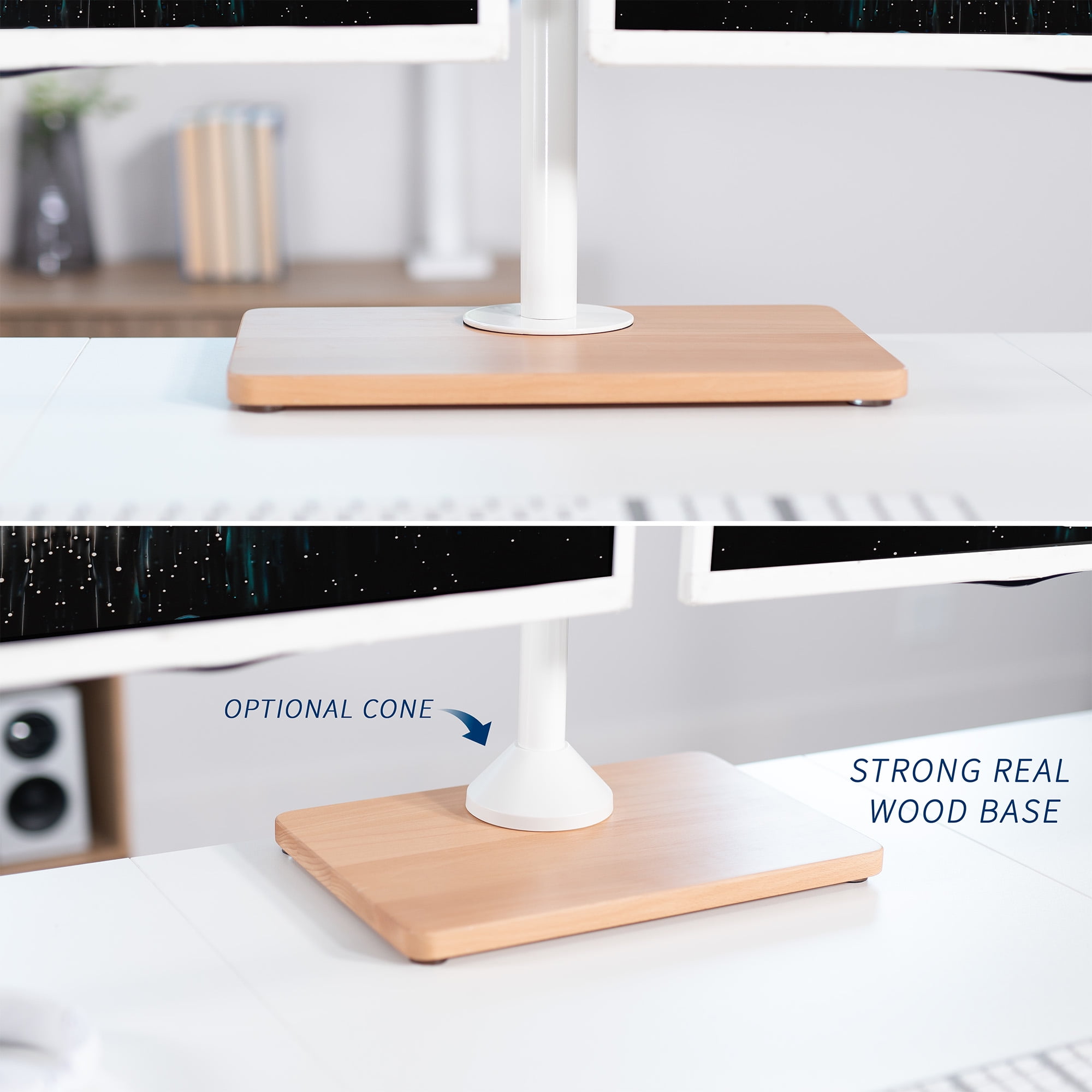 VIVO Dual Monitor Adjustable Mount w/ Wood Base, Fits Computer Screens up to 32"