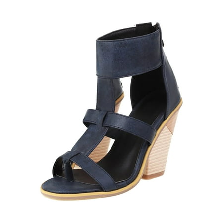 

Chunky Heel Sandals for Women Cut Out Peep Toe Zipper Block Heel Sandals Summer Beach Dressy T-Strap Party High Heeled Sandals