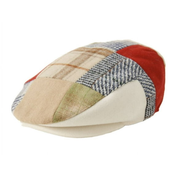 Herringbone Check Patch Men's Wool Tweed Newsboy Ivy Cap Gatsby Golf Flat Hat