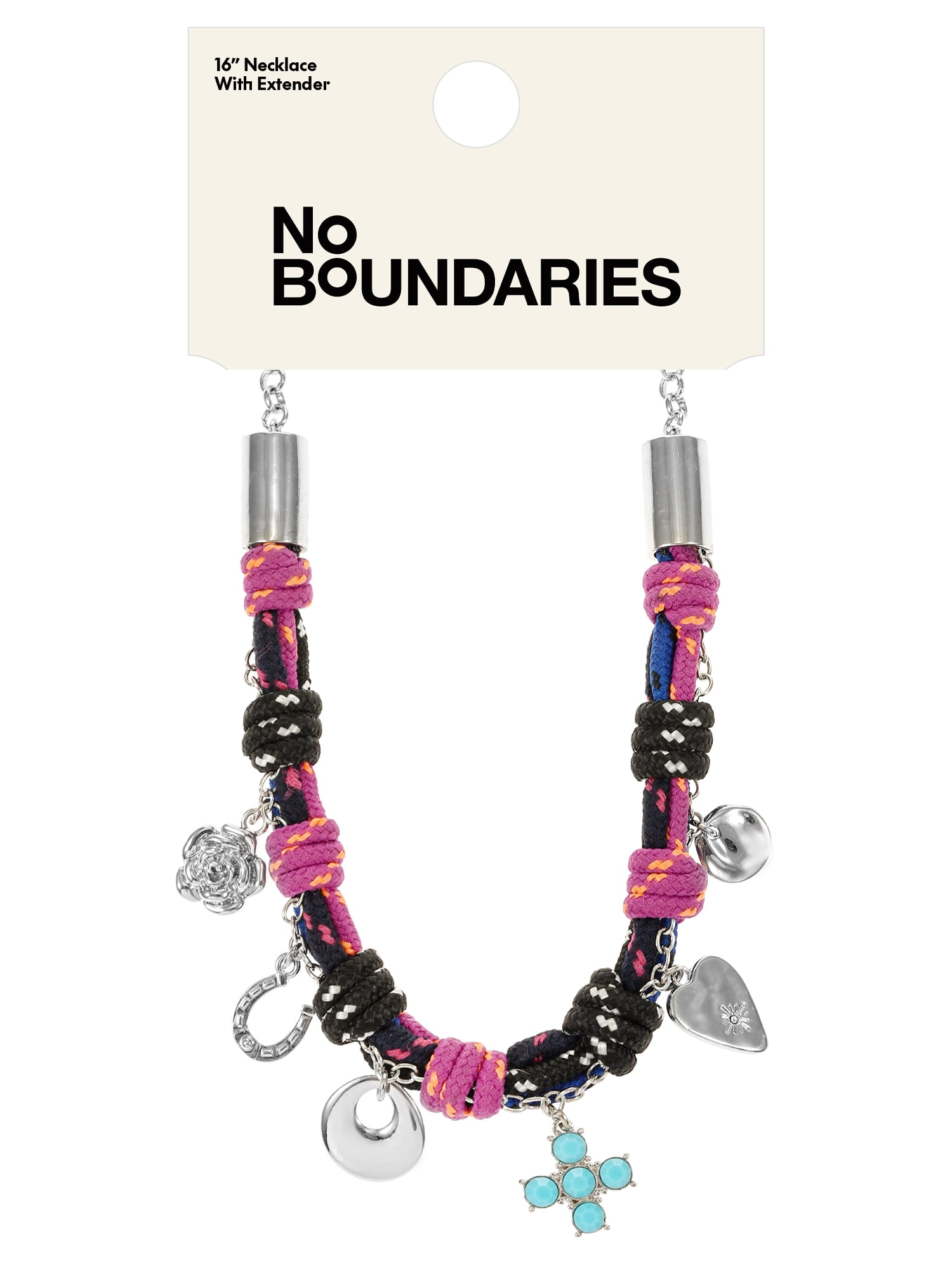 No Boundaries 16" Multicolor Silver-Tone Paracord Necklace with Charms, 1-Piece, Women’s