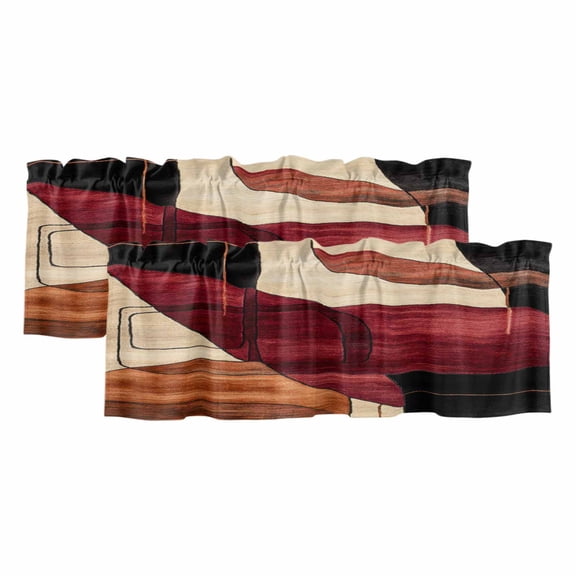 Red Burnt Orange Curtain Valances for Windows, Kitchen Valance Window Treatments Panel 2 Pack, Geometric Boho Modern Abstract Rod Pocket Short Curtains for Bathroom Bedroom 42 x 12 Inch