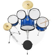 Gammon Percussion 5pc Junior Drum Set - Beginner Kit with Stool & Stands - Blue