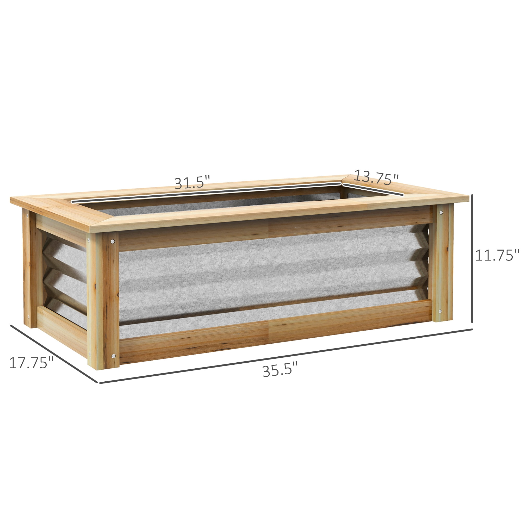 Outsunny Raised Garden Bed, Wood Reinforced Metal Planter Box, 2.6'