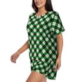 thumbnail image 2 of Uemuo Green Argyle Plaid Pattern Women's Short-Sleeved Pajama, Button-Front Loungewear, 2-Piece Summer Sleepwear, Elastic Drawstring Shorts-X-Large, 2 of 7
