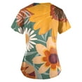 thumbnail image 3 of IYYVV Scrub Top for Women, Plus Size V-Neck Scrubs, Relaxed Fitted Soft Women's Scrub Tops Sunflower Print Nursing Uniform with Pockets Orange M, 3 of 3
