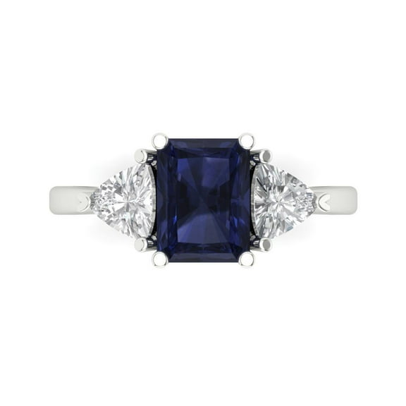 Three-Stone Engagement Ring for Women - 2.82ct Simulated Blue Sapphire in 18K White Gold Promise Ring