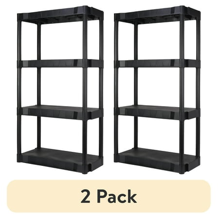 (2 pack) Hyper Tough Black Plastic 4-Tier Shelving Unit, 280 lb Capacity, 56.2x30x13.8 Inches
