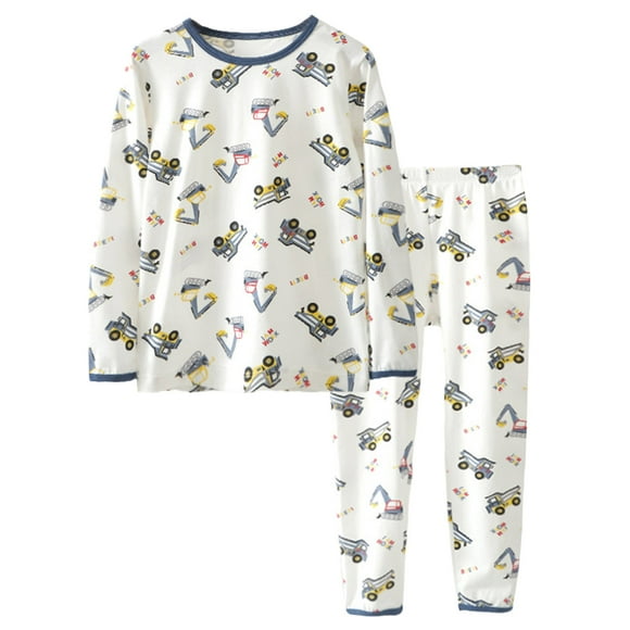 Gubotare Boys Long Sleeve Pajama Set Little Boys Pajamas for Toddler Clothes Set Cartoon Sleepwear Long Sleeve 2 Piece Kids Pjs (White,3-4 Years)