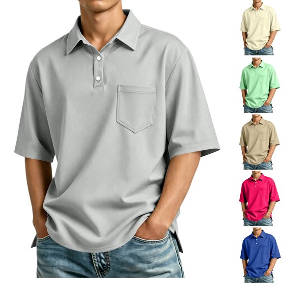 Polo Shirts for Men Cotton Short Sleeve Golf Collared Shirt with Pocket Lightweight Wicking Loose for Casual Work Travel