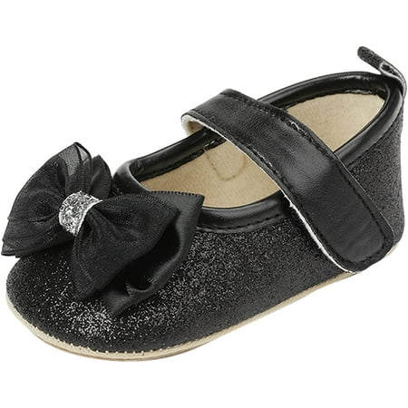 

QWZNDZGR Baby Mary Jane Flats for Girls with Bowknot Non Slip Soft Sole PU Leather First Walkers Soft Sole Crib Shoes Toddler Shoes