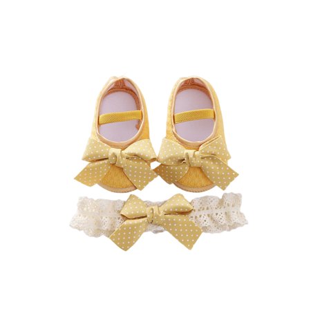 

Rotosw Infant Crib Shoes Bowknot Princess Shoe First Walker Loafer Flat Newborn Mary Jane Baby Girls Breathable Soft Sole Flats Yellow 3C