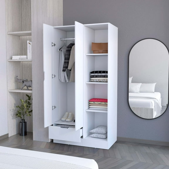 Newboti Furniture Cimarron 2-Door Armoire with Open Compartment White 23887