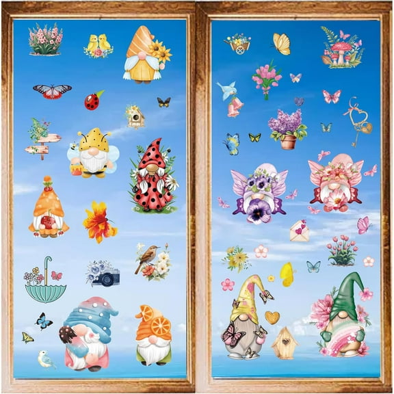8 Styles Gnome Wall Stickers Spring Window Cling Colorful PVC Waterproof Self Adhesive Wall Decals Peel and Stick