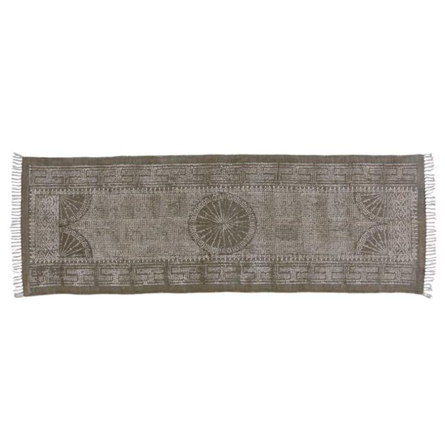 Benjara BM225549 2.5 x 8 ft. Rectangular Fabric Runner with Block Prints, Dark Gray