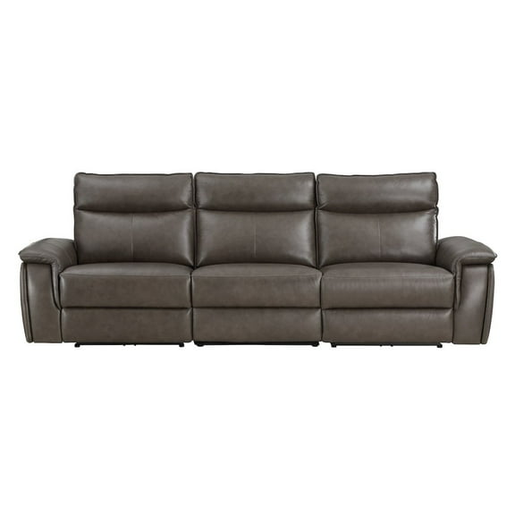 Lexicon Maroni 110" Leather Double Reclining Sofa with Headrests in Brown