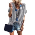 thumbnail image 2 of tasrioml Women T-shirt V-Neck Short Sleeve Solid Color Tee Shirt Loose Fit Summer Casual Pullover Tops Daily Wear, 2 of 8