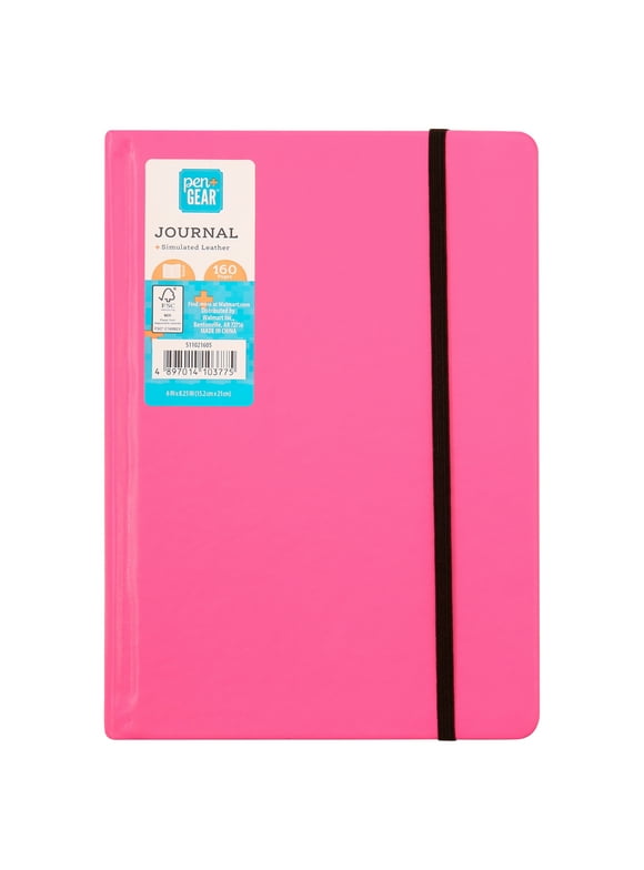 Pen+Gear Neon Leatherette Journal, 160 Lined Paper Pages, Pink
