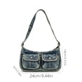 thumbnail image 2 of WWG Washed Denim Shoulder Bag, Casual Crossbody Purse with Adjustable Strap, Two Front Snap Pockets, Large Zippered Main Compartment, Lightweight Soft Fabric, for Daily Commute Shopping Travel, 2 of 6