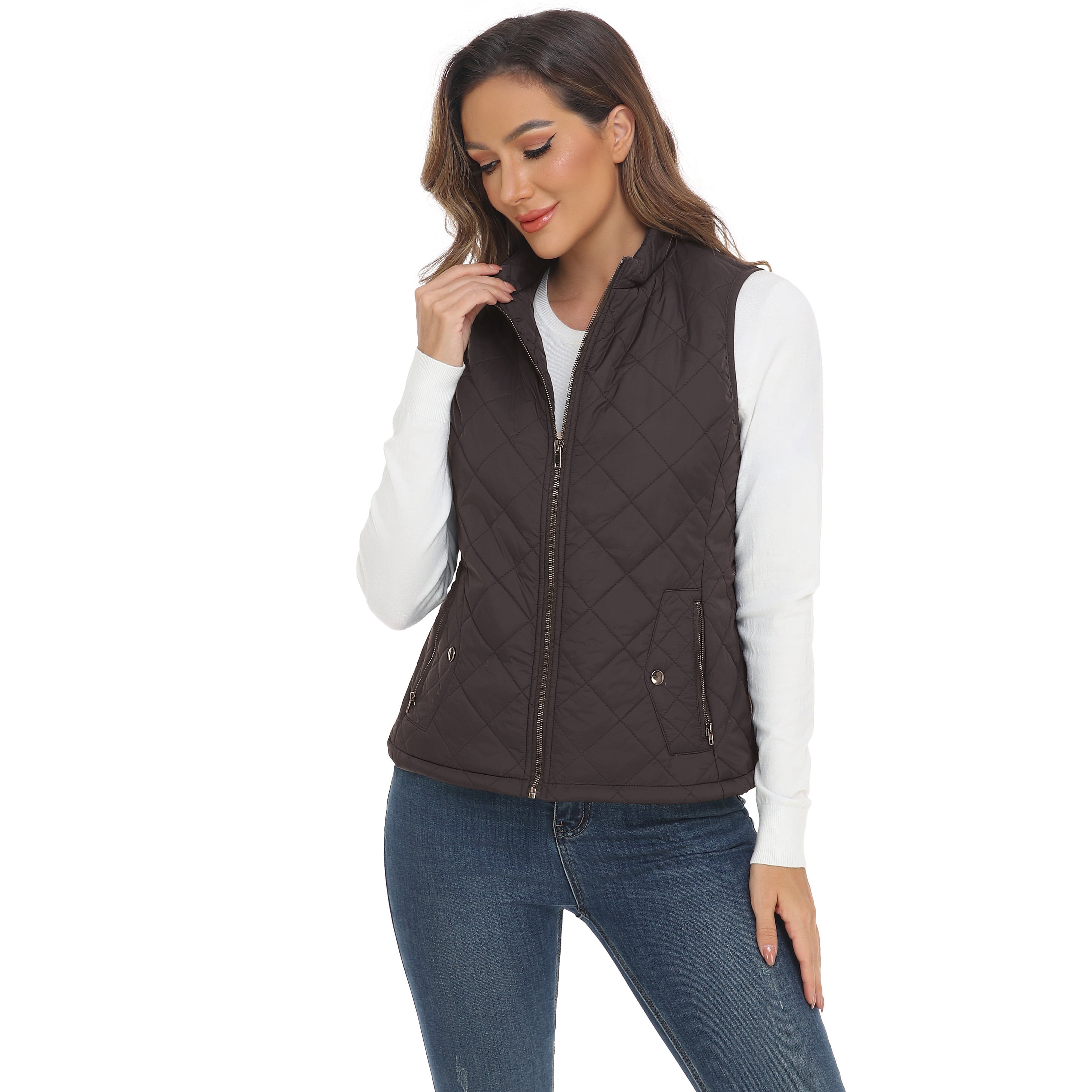 LK women's vest - Stand Collar Lightweight Padded Gilet for Women (Brown-XXL)