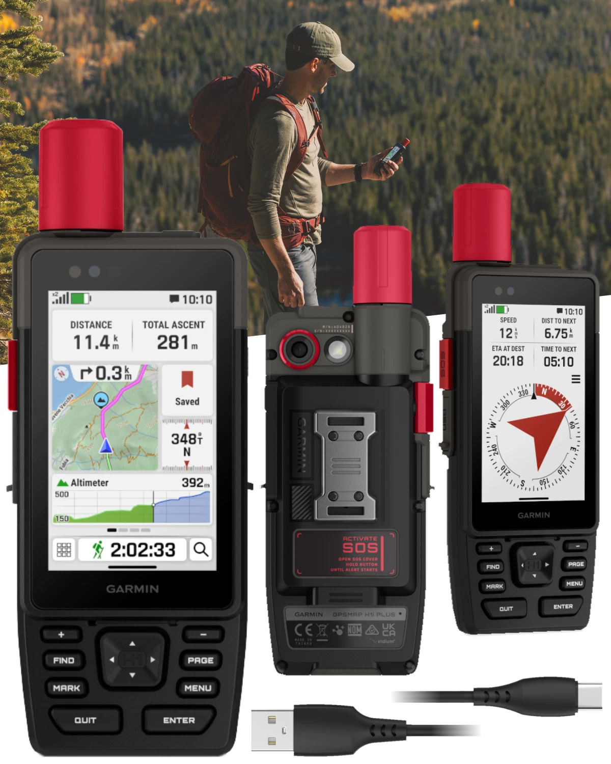 Garmin GPSMAP H1i Plus, Premium GPS Handheld Navigator w/ inReach Plus Technology, Camera/Mic, SOS & Messaging, Touchscreen & Buttons w/ Wearable4U PowerBank Bundle