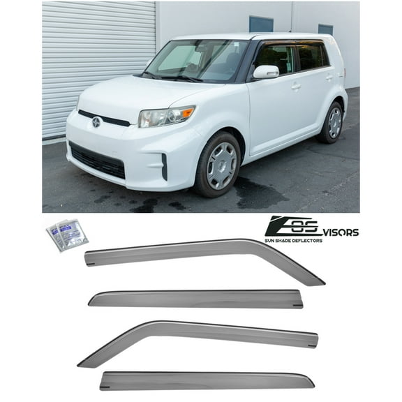 Replacement For 2008-2015 Scion xB | EOS Visors JDM Mugen Tape-On Style SMOKE TINTED Side Vents Window Rain Guard Deflectors