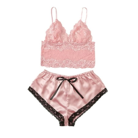 

Binmer Womens Shorts Plus Size Women Shorts Cleanrance Sexy Tops Shorts Lace Bowknot Nightdress Camisole Pajamas Underwear Set