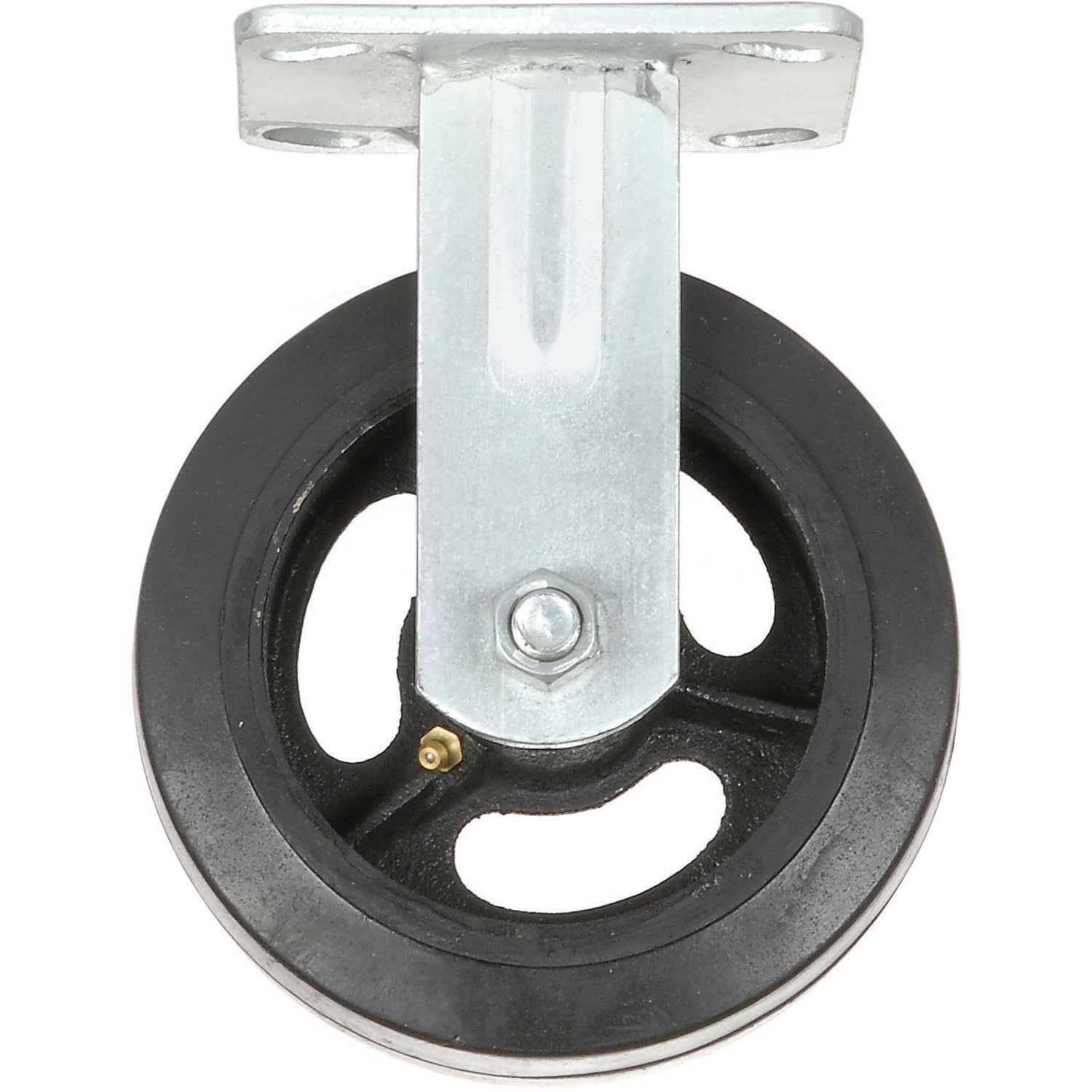 Global Industrial Heavy Duty Rigid Plate Caster 6"" Mold-on Rubber Wheel 500 lb.