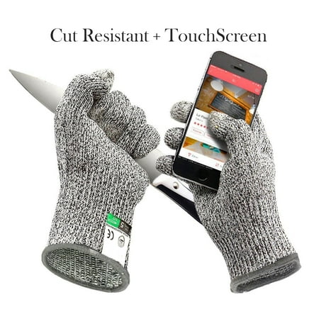 Three Fingers Touchscreen Cut Resistant Glove EVBEA High Performance Level 5 Protection Metal Working Gloves for Kitchen Fish Filleting Cutting Size