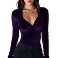 thumbnail image 2 of Uootdi Women's Sequin Sparkling Tops Velvet V Neck Long Sleeve Shirts Elegant Soft Dressy Slim Fit Blouse Nightclub Fashion Bodycon Blouse Gift, 2 of 9